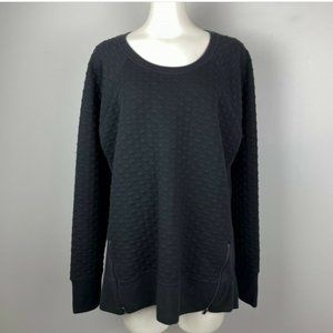 Athleta R&R Black Quilted Pullover Sweatshirt Sweater Sparkle Side Zips XL
